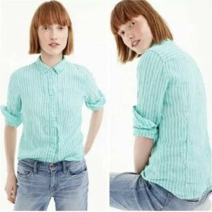 J. Crew Light Green Striped Button Down Shirt